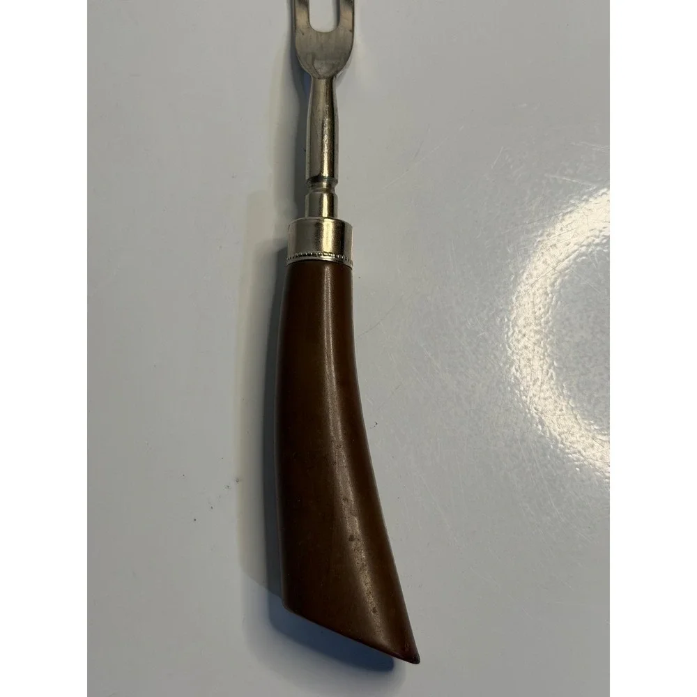 VTG Carving Fork Brown Faux Horn Handle Silver Tone Metal Meat Serving Utensil